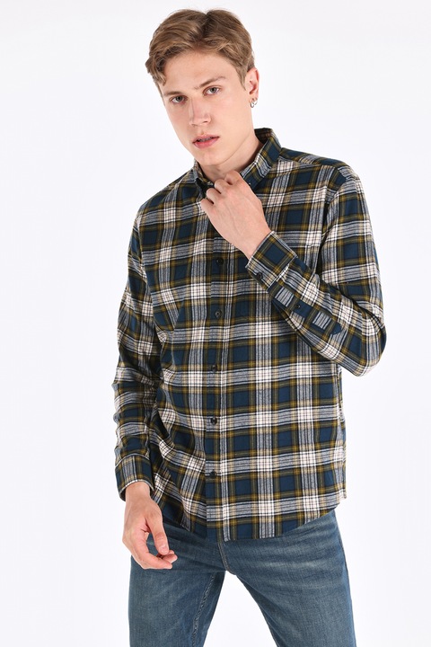 COLIN'S, Camasa in carouri cu buzunar aplicat pe piept, Alb/Verde/Bleumarin, S