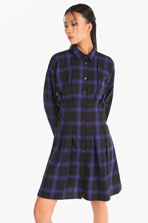 COLIN'S, Rochie-camasa cu model in carouri, Negru, Indigo, M