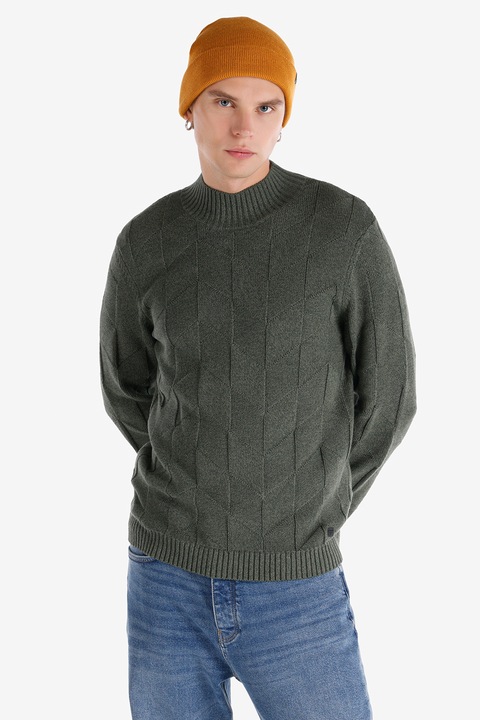 COLIN'S, Pulover din bumbac cu decolteu la baza gatului, Kaki