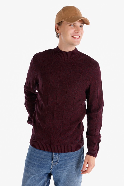 COLIN'S, Pulover din bumbac cu decolteu la baza gatului, Visiniu