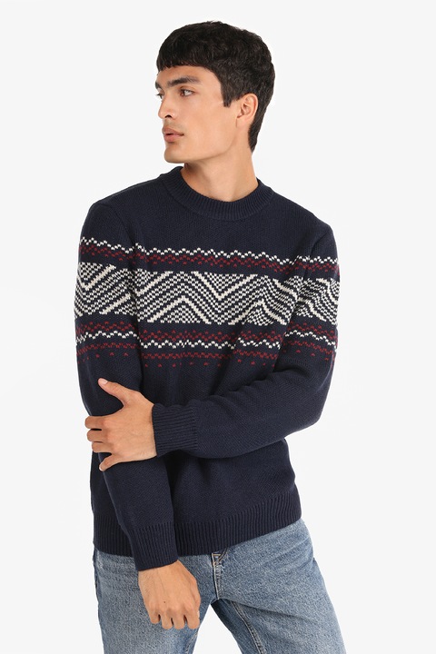 COLIN'S, Pulover cu model geometric, Rosu/Alb/Bleumarin