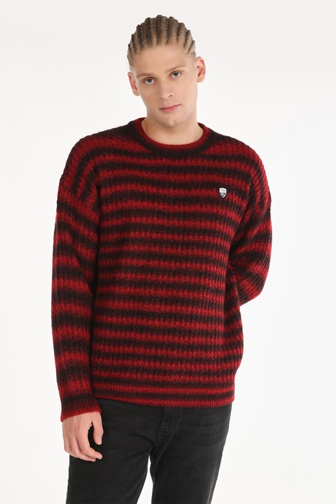 COLIN'S, Pulover cu model in dungi si maneci cazute, Visiniu