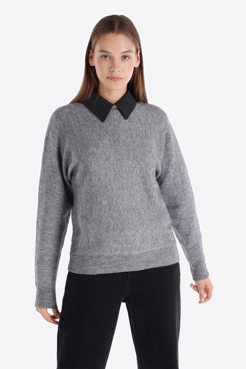 COLIN'S, Pulover tricotat fin cu maneci cazute, Gri melange