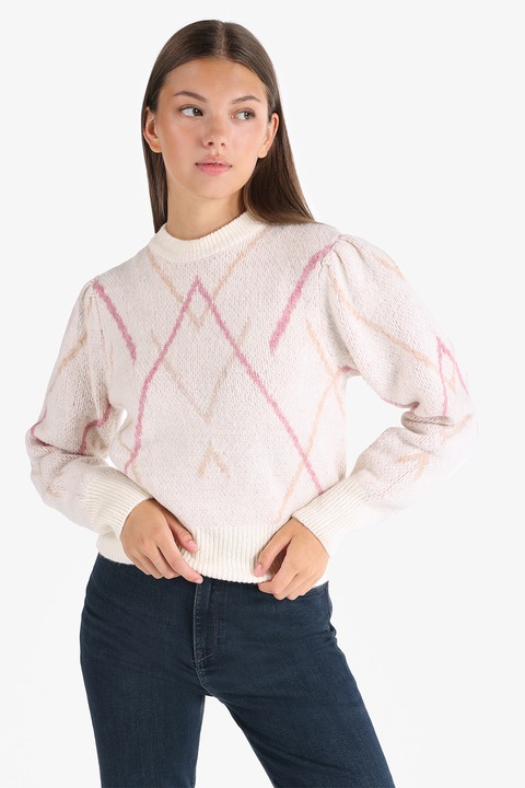 COLIN'S, Pulover cu imprimeu, Alb/Roz pastel, L