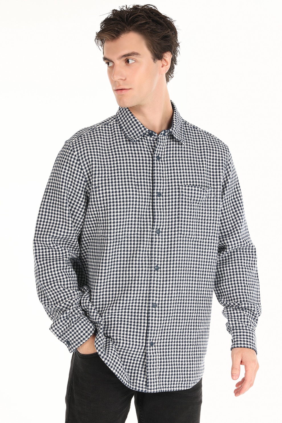 COLIN'S, Camasa reversibila cu capse, Alb, Bleumarin, S