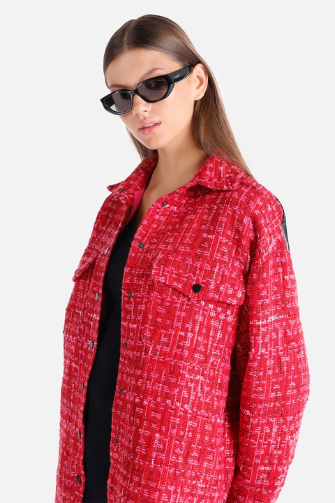 COLIN'S, Jacheta-camasa din tuid cu garnituri din piele ecologica, Rosu