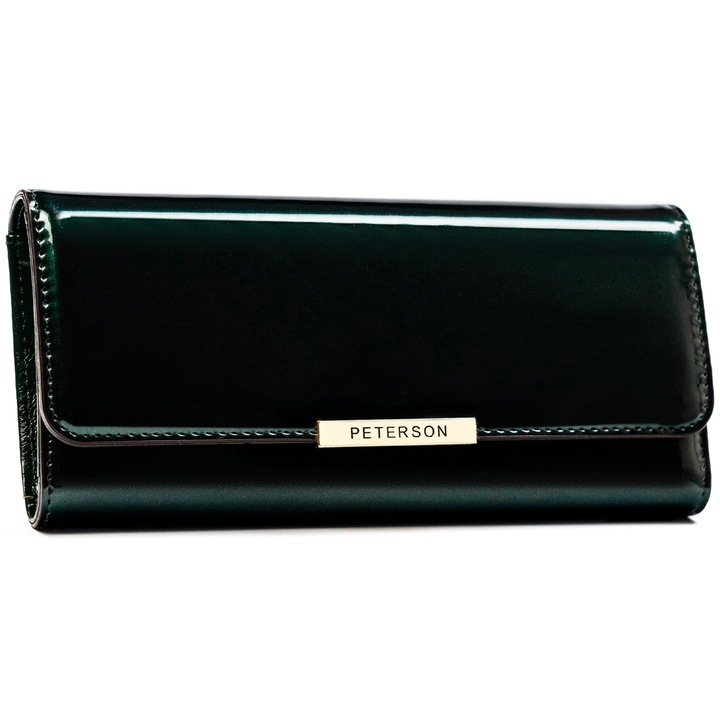 Portofel de dama, piele ecologica, green, Peterson, ptn 006-lak, 9 x 19 x 3 cm