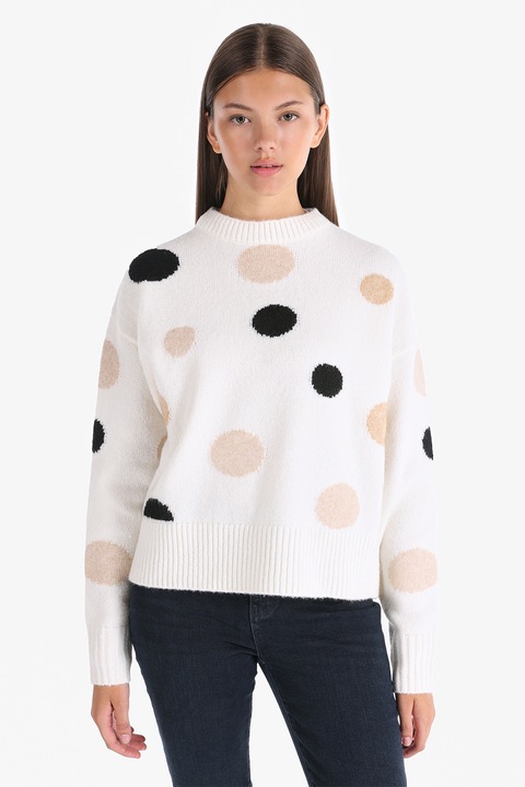 COLIN'S, Pulover cu decolteu la baza gatului si model cu buline, Alb murdar, L