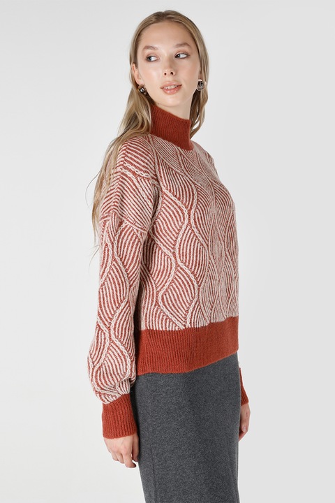 COLIN'S, Pulover din amestec de lana cu maneci cazute, Rosu/Alb