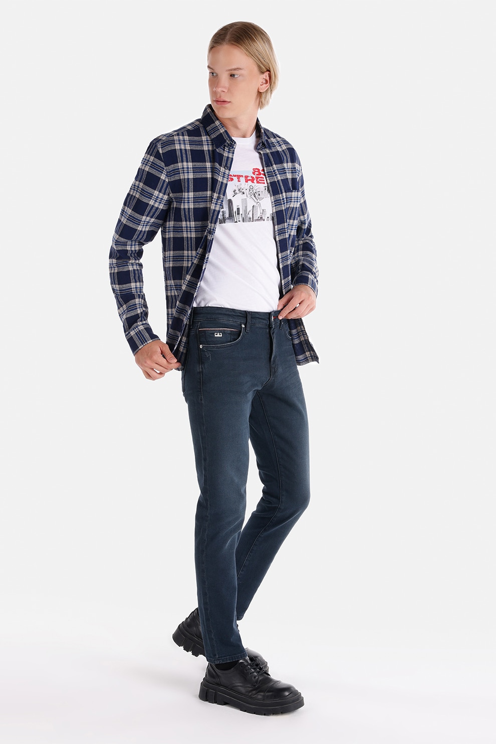 COLIN'S, Blugi slim fit cu aspect decolorat, Albastru inchis, W29-L32