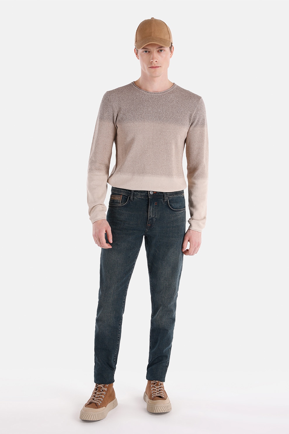 COLIN'S, Blugi cu croiala conica si aspect decolorat, Albastru petrol, W28-L32