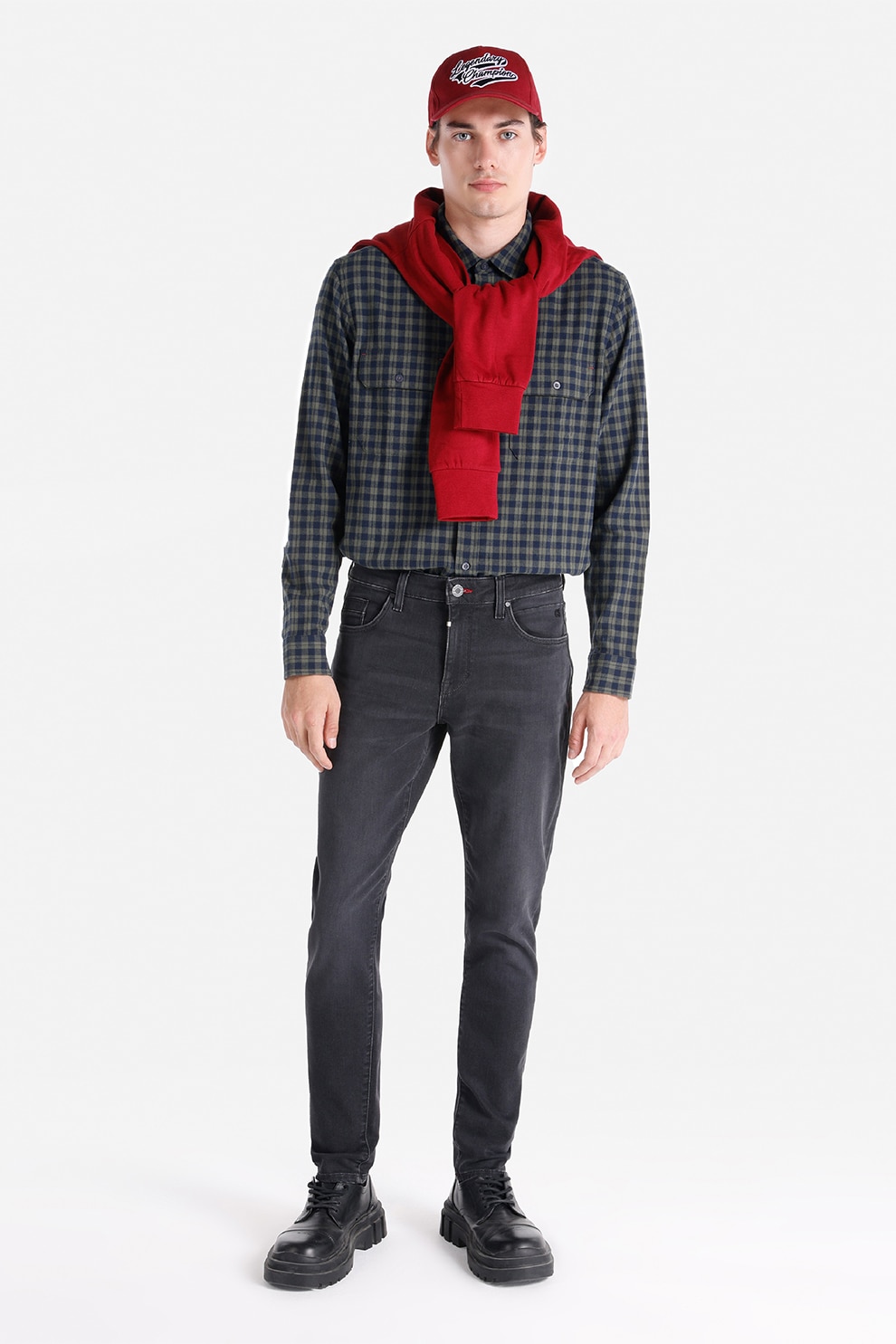 COLIN'S, Blugi slim fit cu model uni, Gri inchis, W28-L32