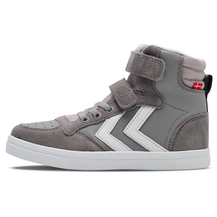 Pantofi sport copii profil inalt din piele si piele intoarsa, Hummel, Slimmer Stadil Leather High Jr, 1730, Gri, 37 EU