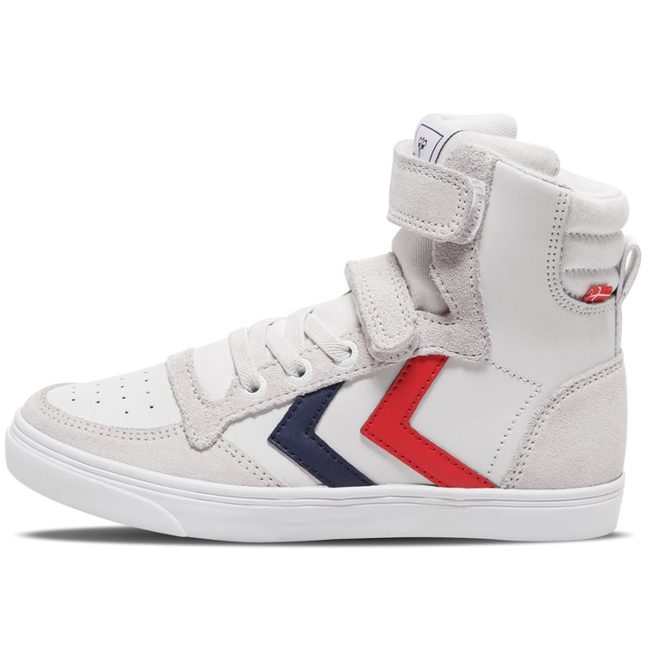 Pantofi sport copii profil inalt din piele si piele intoarsa, Hummel, Slimmer Stadil Leather High Jr, 1731, Alb, 37 EU