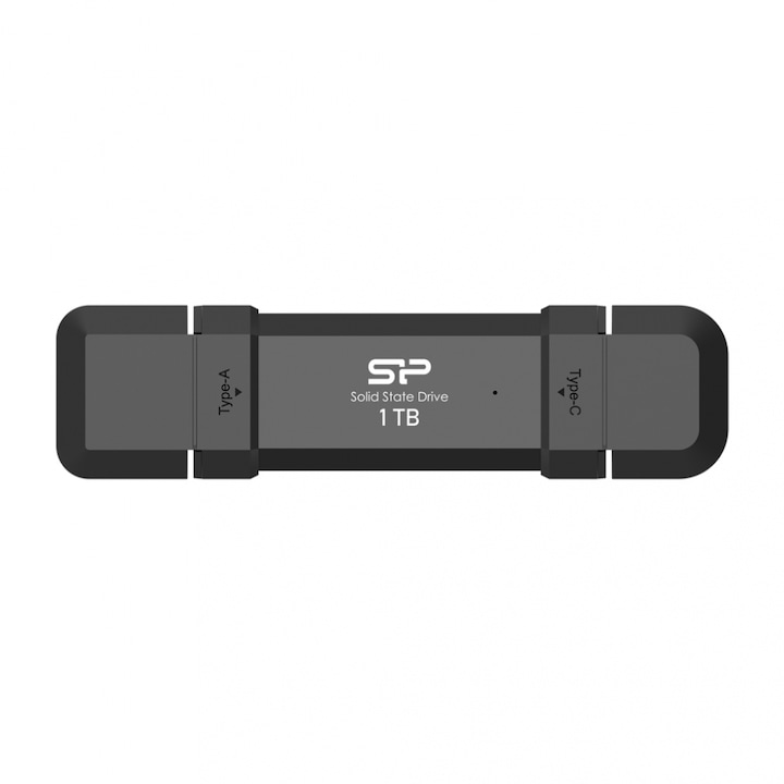Външен SSD Silicon Power 1TB DS72 Dual USB-C/USB 3.2 Gen 2, Portable External SSD, Steam Deck and iPhone 15 Pro, R/W: up to 1050MB/s; 850MB/s, Black SP001TBUC3S72V1K