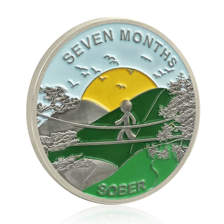 Monede de sobrietate 7 luni, Aliaj de zinc, 2 Fete, Multicolor
