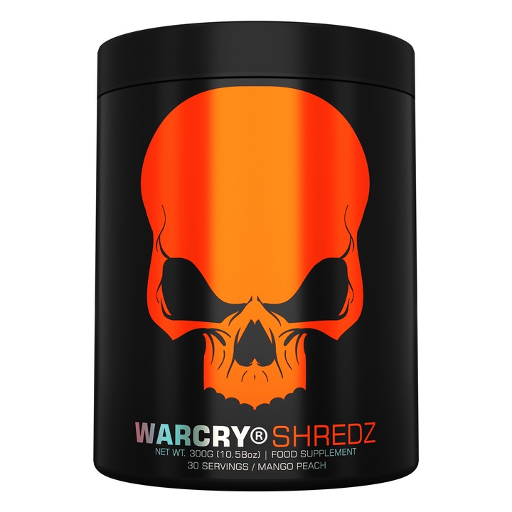 Pudra pre-antrenament Warcry Shredz 300g/30 serv, arzator de grasimi cu aroma Mango si Piersica