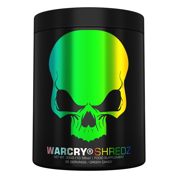 Pudra pre-antrenament Warcry Shredz 300g/30 serv, arzator de grasimi cu aroma Green Candy