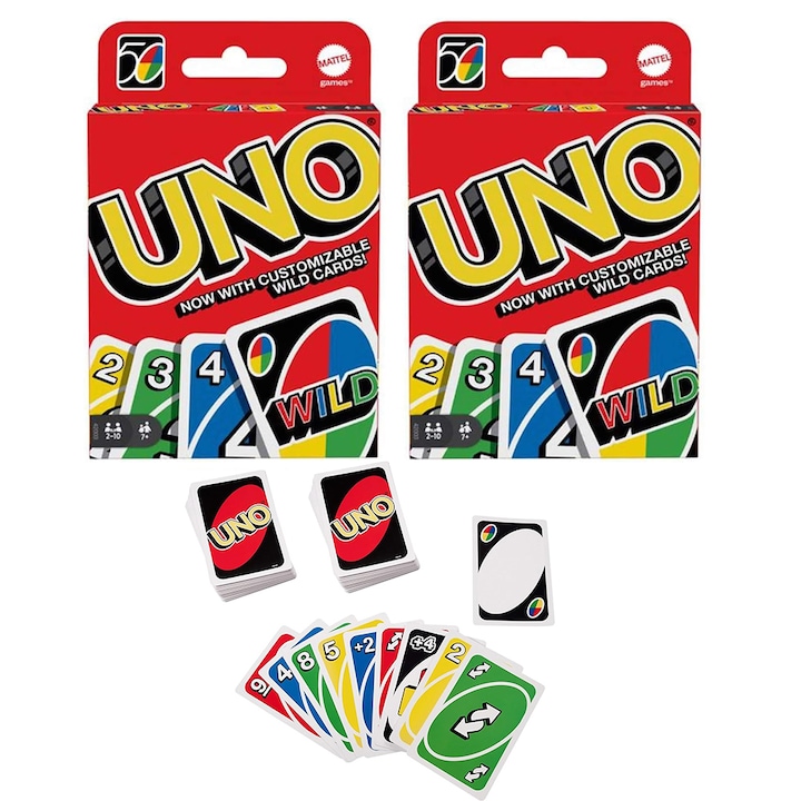 Set 2 pachete UNO, Duoqu, 2-20 de jucatori, 7 ani+, Multicolor