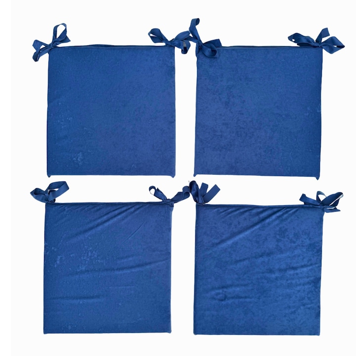 Комплект от 4 декоративни възглавници за столове за кухня или тераса с размери 40х40х3см цвят син