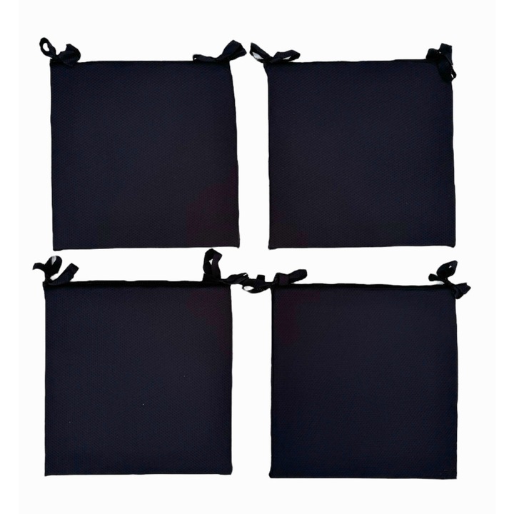 Imaginea setului de 4 perne decorative pentru scaun de bucatarie sau terasa, dimensiuni 40x40x3cm, culoare Negru