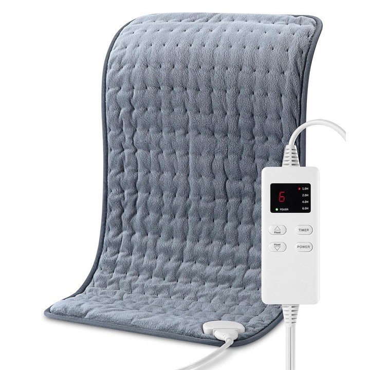 Електрическа възглавница, 75 W, мокро - сухо, 6 температурни нива, таймер, автоматично изключване, за кръста, раменете, краката, ръцете, врата, 30 x 60 см, Cиво