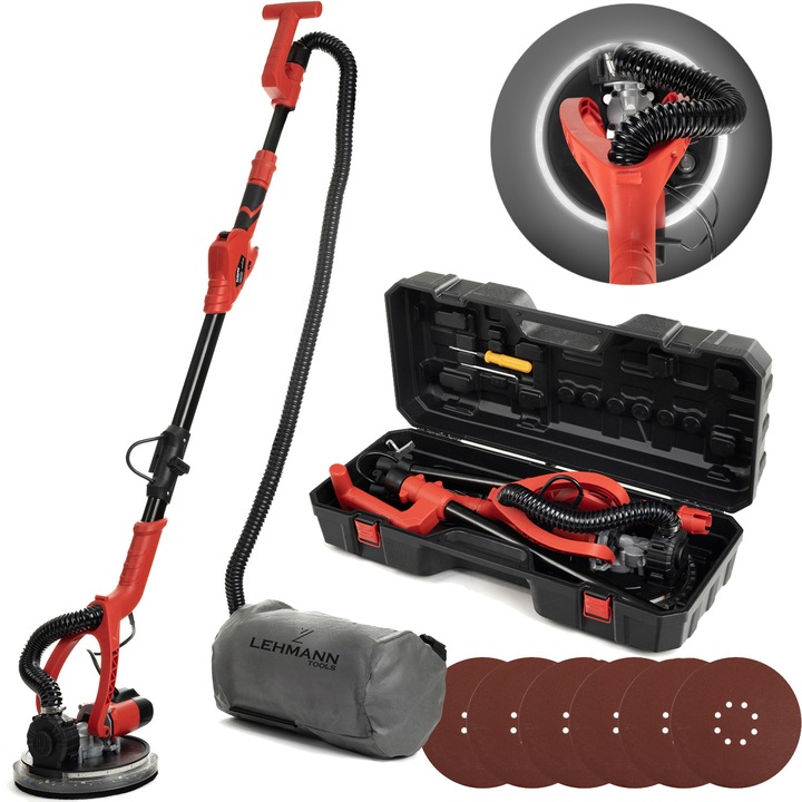 Slefuitor pereti si tavane, girafa, Lehmann Aurore 2.0, maner telescopic, LED, 1800W, sac colectare si 6 discuri incluse