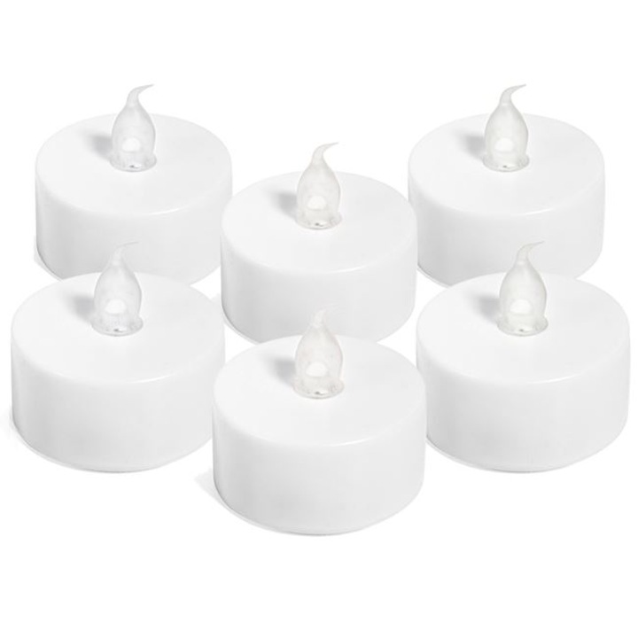 Set 6 lumanari LED Shopiens®, model pastila cu flacara de culoare alba, 4 x 4 cm