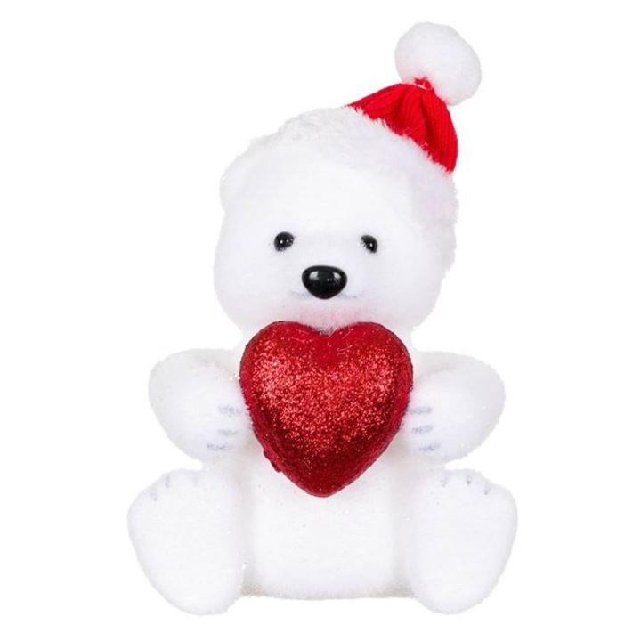 Figurina Decorativa din Spuma pentru Craciun Shopiens®, Urs Polar cu Inima Rosie, 20 cm