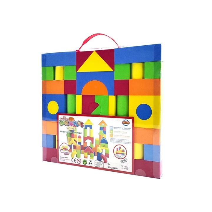 Set de construit, 46 Cuburi forme geometrice din burete, multicolor