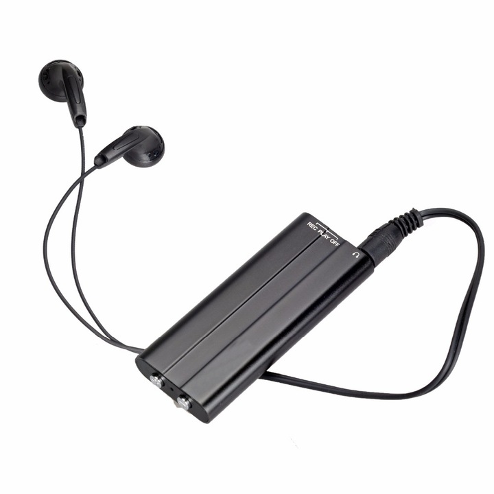 Мини аудио записващо устройство, Подслушвател, Таен звукозапис, Шпионаж, Гласово активиране (45 db), памет 8 GB (90 ч.), Батерия 300 mAh (50 ч.), Размери 60 x 25 x 8 mm - Черен