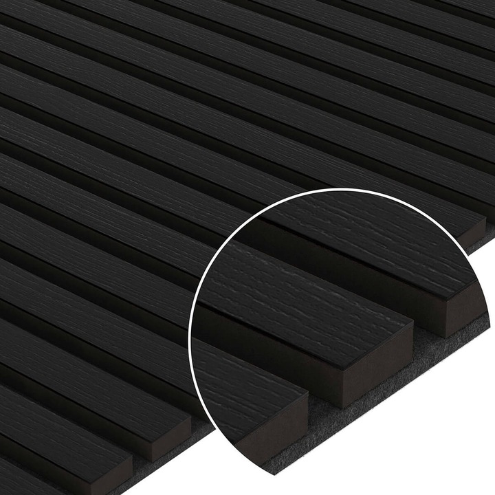 Panou riflaj negru acustic acasa, Lameo, Stejar negru, 60x240cm