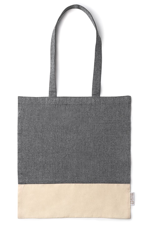 Sacosa din bumbac reciclat, Palmira, 41 x 37 cm, densitate 120 g/m², negru melanj