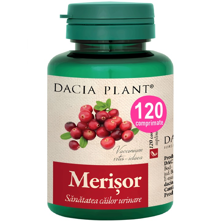 Merisor (Vaccinium vitis-idaea) extract din fructe, frunze si lastari, "Sanatatea cailor urinare", 120 comprimate, Dacia Plant