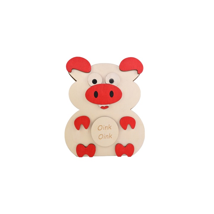 Детска касичка Little Piggy във формата на прасенце от естествено дърво 4мм 210х150х50мм