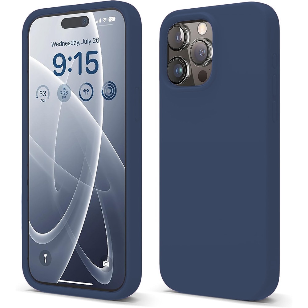 Husa CASEY STUDIOS™ compatibila cu iPhone 15 Pro, Soft Silicone Premium, Microfibra in Interior, Midnight Blue, de Protectie, pentru Incarcare Wireless, Margini Ridicate de Protectia Ecranului si a Camerelor