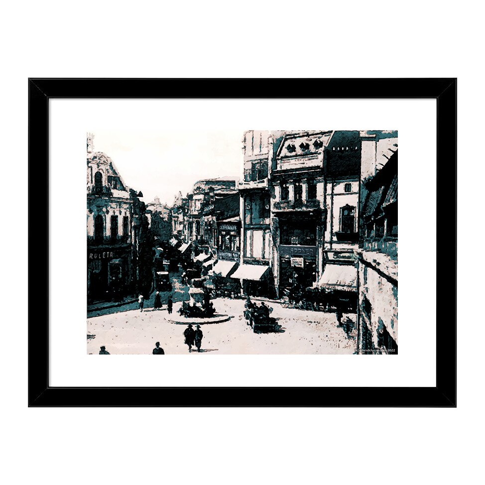 Piata Rome Ilustratie Lipscani/Piata Roma Bucuresti anii 20, rama neagra, 30x40 cm ...