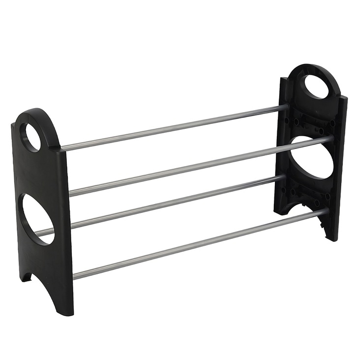 Pantofar Modular cu 2 Rafturi, Metal si Plastic, Capacitate 6 Perechi Incaltaminte, 62x35x18cm, Negru-Argintiu