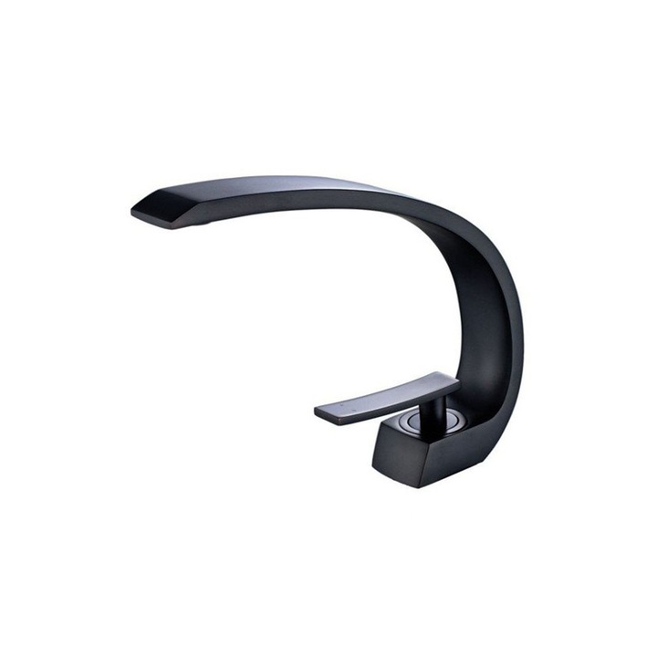 Egykaros, hajlított kivitelű csaptelep, fekete, kerámiapatron, csatlakozókkal