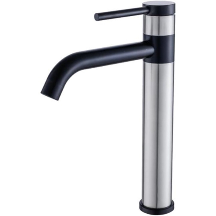 Magas, egykaros csaptelep ívelt és forgó kifolyóval, ezüst színnel