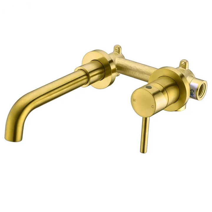 Egykaros mosdócsaptelep süllyesztett rögzítéssel, íves cső, Arany