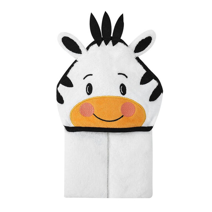 Prosop cu gluga pentru bebelusi, bumbac, model zebra, 84 x 84 cm, alb si negru