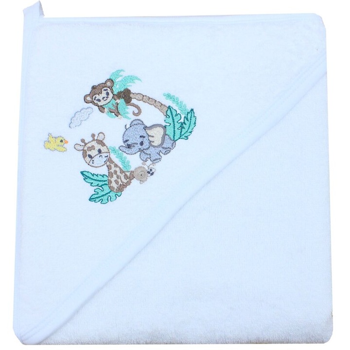 Prosop cu gluga, Animal friends, bumbac, alb, 80 x 100 cm