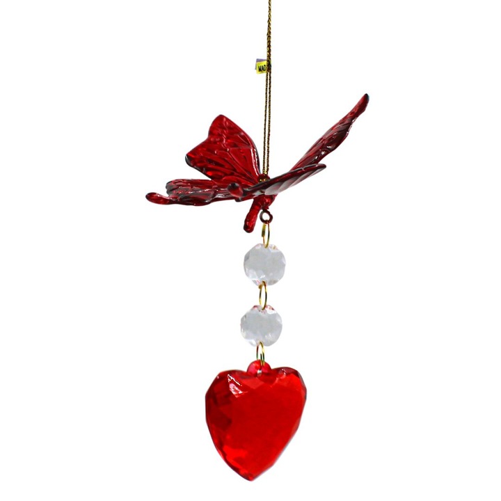 Decoratiune din acril model fluturas-inimioara rosu