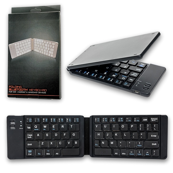 Tastatura Pliabila Slim SpectrumPoint®, conectare Bluetooth, fara fir, universala, compatibila Windows, Android, IOS, pentru Sisteme PC, Laptop, Tableta, Telefon, Negru