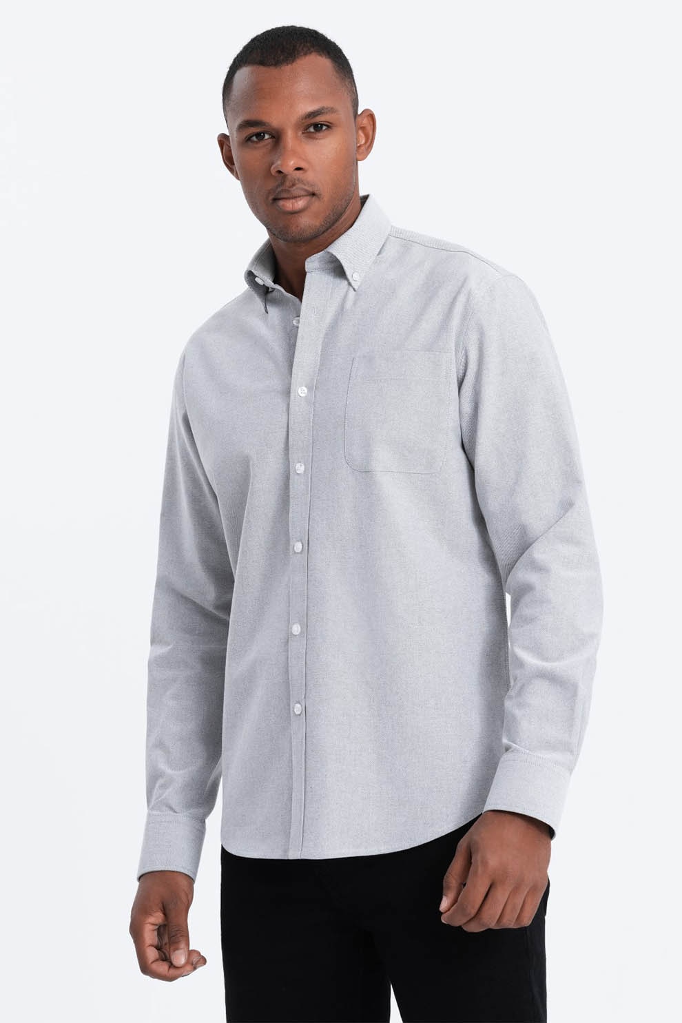 OMBRE, Camasa regular fit cu buzunar pe piept, Gri deschis, S