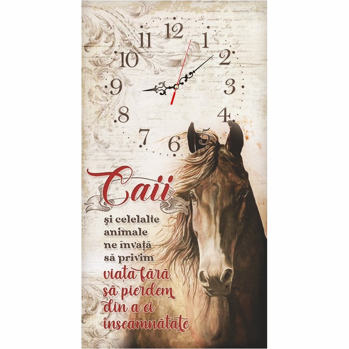 Ceas perete lemn, Caii, 25x50 cm