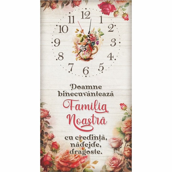 Ceas perete lemn, Binecuvantarea faniliei noastre, 25x50 cm