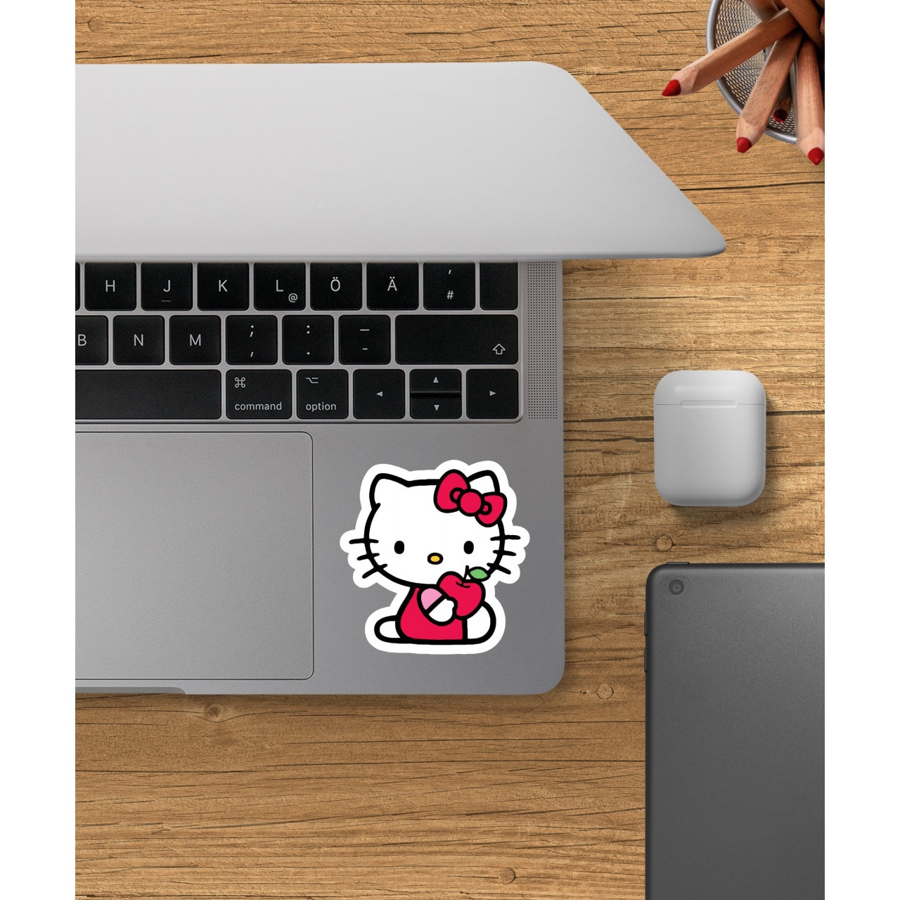 Комплект от 4 части, Декоративен стикер, Hello Kitty с ябълка ...