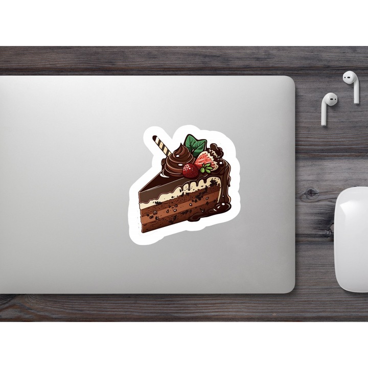 Set 4 bucati, Sticker decorativ, Felie de tort cu ciocolata, Rezistent la apa, NO9252, 10 cm, Multicolor